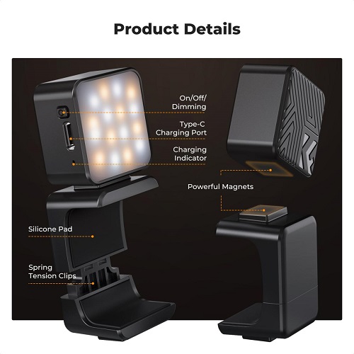 K&F Concept KF20.0001 DJI Osmo Pocket 3 Magnetic Mini LED Fill Light - Black - Image 3