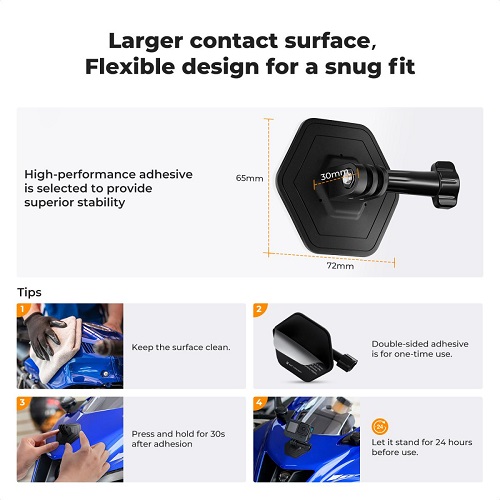 K&F Concept KF31.054 3-Pack Flexible Adhesive Helmet Mount for Action Cameras - Black - Image 4