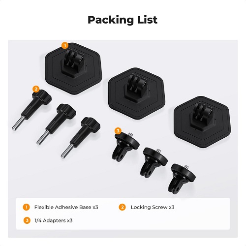 K&F Concept KF31.054 3-Pack Flexible Adhesive Helmet Mount for Action Cameras - Black - Image 7