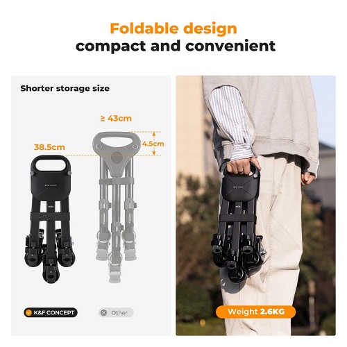 K&F Concept KF31.118 Heavy Duty Adjustable Legs with 3-inch Rubber Wheels Tripod Dolly with Carry Bag – Black - Image 7