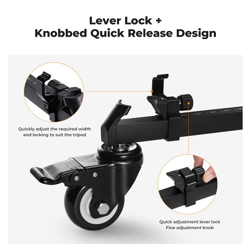 K&F Concept KF31.118 Heavy Duty Adjustable Legs with 3-inch Rubber Wheels Tripod Dolly with Carry Bag – Black - Image 6
