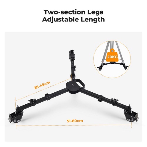 K&F Concept KF31.118 Heavy Duty Adjustable Legs with 3-inch Rubber Wheels Tripod Dolly with Carry Bag – Black - Image 4