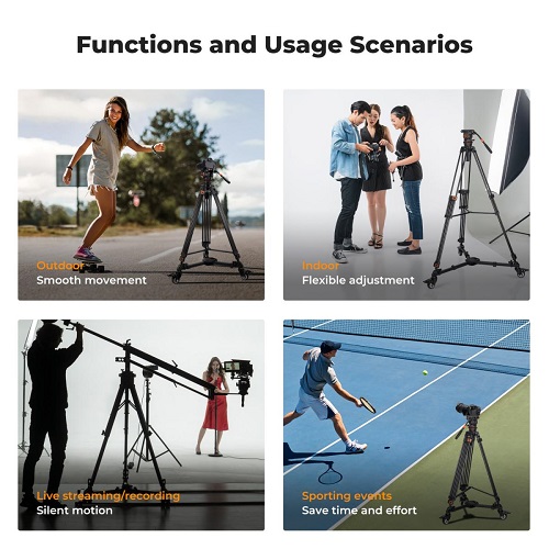 K&F Concept KF31.118 Heavy Duty Adjustable Legs with 3-inch Rubber Wheels Tripod Dolly with Carry Bag – Black - Image 2