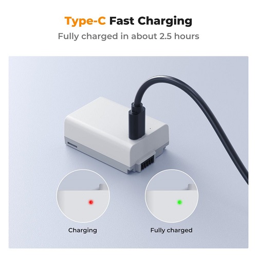 K&F Concept KF28.0040 EN-EL25 1250mAh Type-C Fast Charging Battery for Nikon Z30/ Z50/ ZFC - White - Image 3