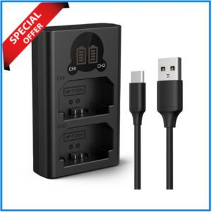 K&F Concept KF28.0010V1 NP-FZ100 Battery Dual Slot LCD Screen Quick Charger with USB Type-C Cable - Black