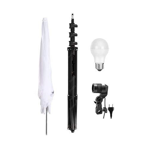 YE 1 Holder Studio E27 Socket Lighting Lamp Head with White Diffuser Umbrella, Portable Light Stand & LED Bulb (Full Package) – Black - Image 4