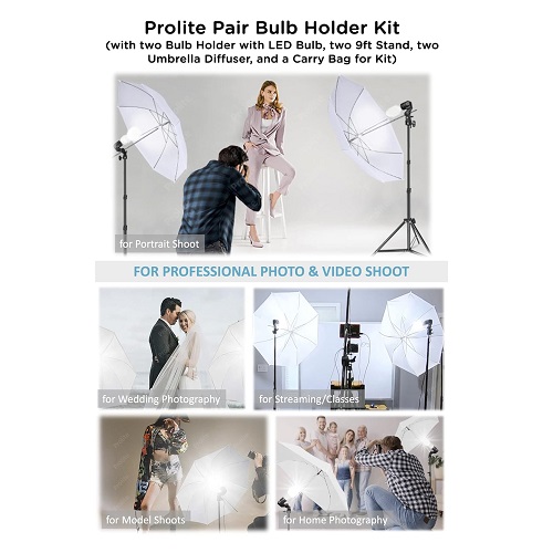 YE 1 Holder Studio E27 Socket Lighting Lamp Head with White Diffuser Umbrella, Portable Light Stand & LED Bulb (Full Package) – Black - Image 3