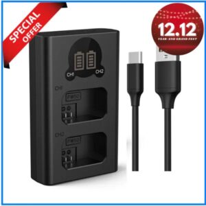 K&F Concept KF28.0009V1 Dual Slot LCD Fast Charger with USB Type-C Cable for NP-FW50 Battery - Black