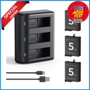 K&F Concept KF28.0086 2100mAh DJI Osmo 3-Pack Batteries with 3-Slot Fast Charger Set for DJI OSMO 360/ OSMO Action 5 Pro/ Osmo Action 4/ Osmo Action 3 Cameras - Black