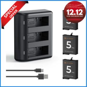 K&F Concept KF28.0086 2100mAh DJI Osmo 3-Pack Batteries with 3-Slot Fast Charger Set for DJI OSMO 360/ OSMO Action 5 Pro/ Osmo Action 4/ Osmo Action 3 Cameras - Black