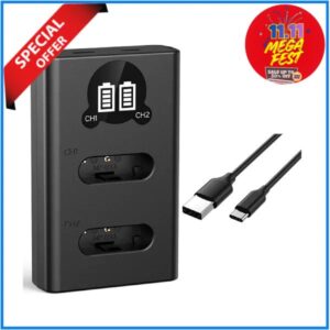 K&F Concept KF28.0096 Dual Slot LCD Fast Charger with USB Type-C Cable for Sony NP-BX1 Battery - Black