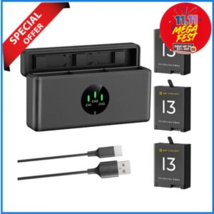 K&F Concept KF28.0087 2100mAh GoPro Hero 13 Enduro 3-Pack Batteries with 3-Slot Portable Charging Storage Case  - Black