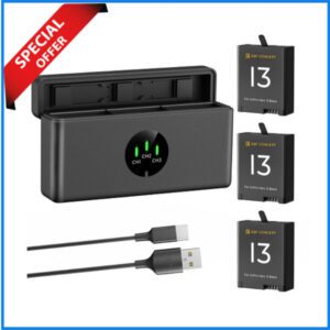 K&F Concept KF28.0087 2100mAh GoPro Hero 13 Enduro 3-Pack Batteries with 3-Slot Portable Charging Storage Case  - Black