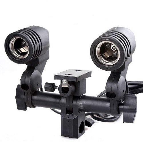 YE 2-in-1 Multi-Holder Studio E27 Socket Lighting Lamp Head with White Diffuser Umbrella, Portable Light Stand & 2 LED Bulbs (Full Package) – Black - Image 2