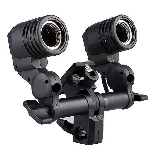 YE 2-in-1 Multi-Holder Studio E27 Socket Lighting Lamp Head with White Diffuser Umbrella, Portable Light Stand & 2 LED Bulbs (Full Package) – Black - Image 3