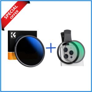 K&F Concept Clip-On 67mm ND2-400 VND Filter with Mobile Adapter For Any Types of Smartphone (1-9 Stops) (KF01.1403+KF31.142) - Black