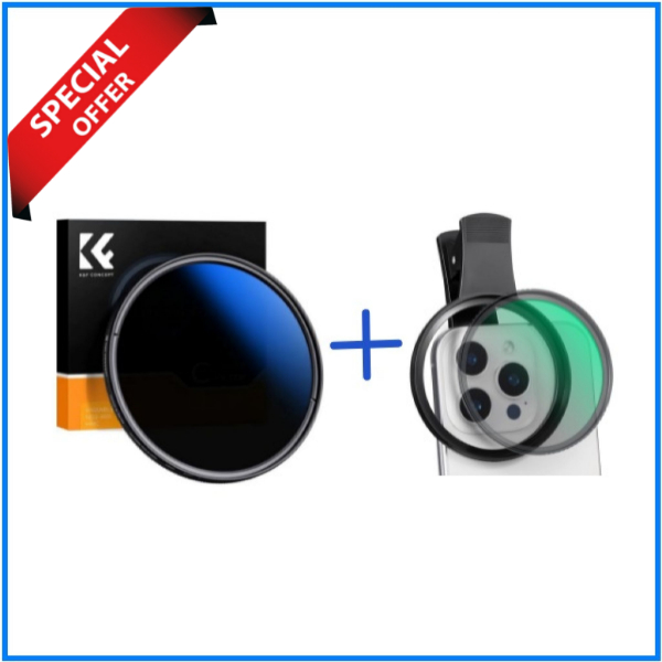 K&F Concept Clip-On 67mm ND2-400 VND Filter with Mobile Adapter For Any Types of Smartphone (1-9 Stops) (KF01.1403+KF31.142) - Black