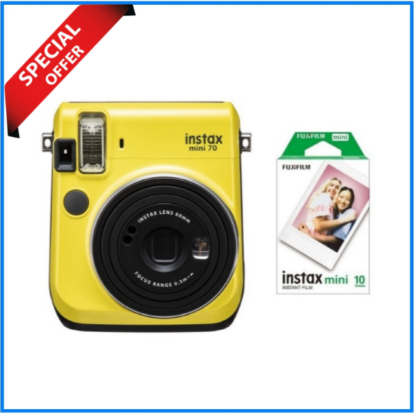 FUJIFILM instax mini 70 Instant Film Camera with 10 Sheets Film Combo - Canary Yellow/ Island Blue/ Moon White