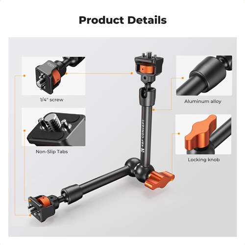 K&F Concept KF31.200 11-inch Multi-Functional 360° Ball Head Magic Arm Only – Black - Image 2