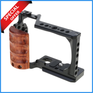 YE Camera Full Cage for Sony Alpha ZV-E10 with Wood Handgrip - Black