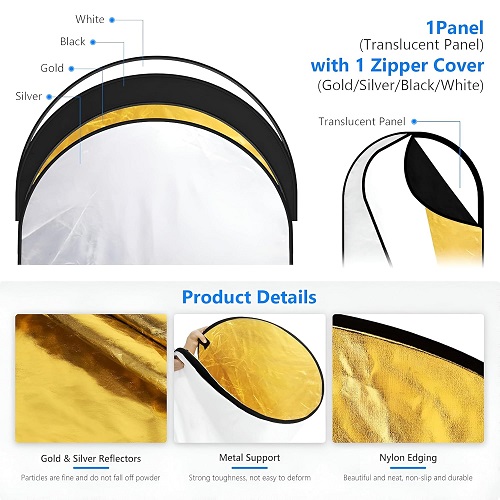 GODOX RFT-05 5-in-1 Oval Foldable Lighting Reflector with Carrying Bag (100x150cm) - (Translucent, Silver, Gold, White and Black) - Image 5
