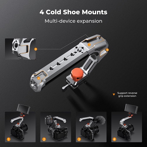K&F Concept KF31.234 Universal Aluminum Camera Cage Top Handle with Arri NATO Cold Shoe System - Grey - Image 4