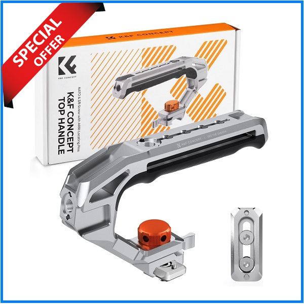 K&F Concept KF31.234 Universal Aluminum Camera Cage Top Handle with Arri NATO Cold Shoe System - Grey