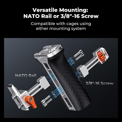 K&F Concept KF31.235 Universal Aluminum Camera Cage Side Handle with Arri NATO Rail Mount System - Grey - Image 5