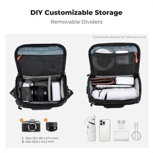K&F Concept KF13.222 Waterproof Crossbody Quick Access Hard Shell Camera Sling Bag (Size S) - Black - Image 4