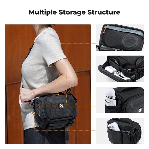 K&F Concept KF13.222 Waterproof Crossbody Quick Access Hard Shell Camera Sling Bag (Size S) - Black - Image 8