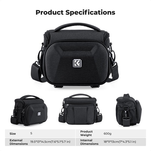 K&F Concept KF13.222 Waterproof Crossbody Quick Access Hard Shell Camera Sling Bag (Size S) - Black - Image 3