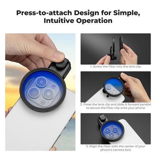K&F CONCEPT KF15.0024 Press-On 58mm Circular Polarizing CPL Filter for Smartphones – Black - Image 5