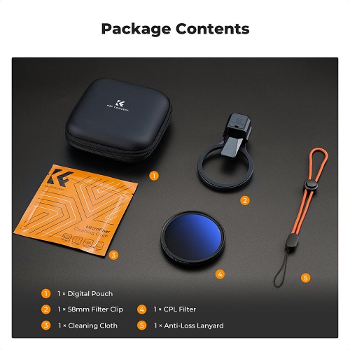 K&F CONCEPT KF15.0024 Press-On 58mm Circular Polarizing CPL Filter for Smartphones – Black - Image 9