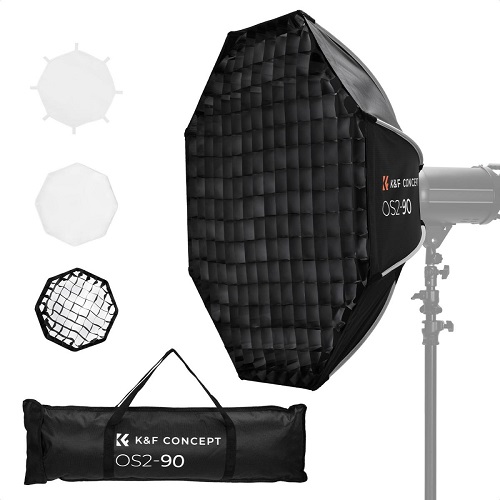 K&F Concept KF18.0016 Bowens Mount Quick Folding Octagonal Softbox with Honeycomb Grid (35″/90cm) - Black - Image 2