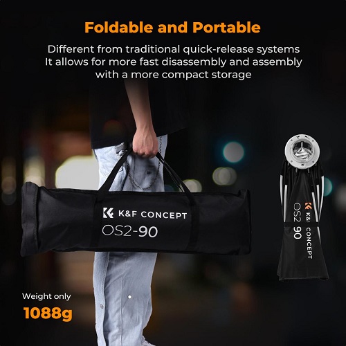 K&F Concept KF18.0016 Bowens Mount Quick Folding Octagonal Softbox with Honeycomb Grid (35″/90cm) - Black - Image 5