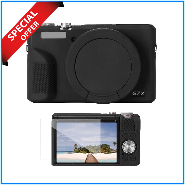 K&F Concept KF31.228 Silicone Protective Case with Screen Protector for Canon G7X III Cameras - Black