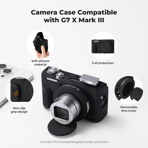 K&F Concept KF31.228 Silicone Protective Case with Screen Protector for Canon G7X III Cameras - Black - Image 8