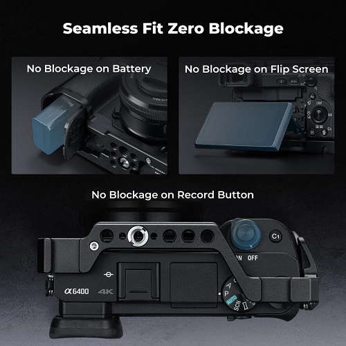 K&F Concept KF31.245 Aluminum Alloy Full Camera Cage for Sony a6500/a6400/a6300/a6000 Cameras - Black - Image 2