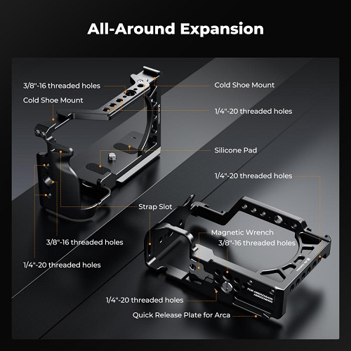 K&F Concept KF31.245 Aluminum Alloy Full Camera Cage for Sony a6500/a6400/a6300/a6000 Cameras - Black - Image 7
