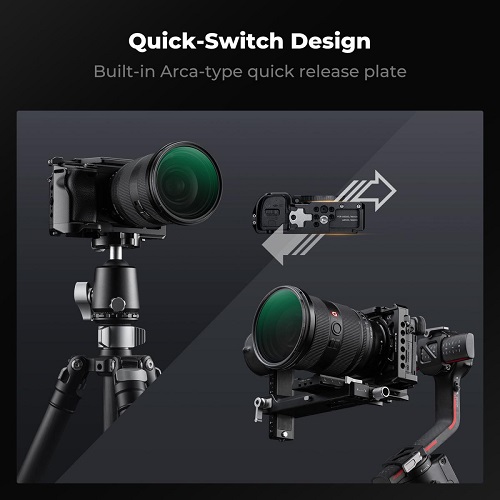 K&F Concept KF31.245 Aluminum Alloy Full Camera Cage for Sony a6500/a6400/a6300/a6000 Cameras - Black - Image 5