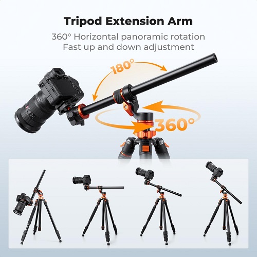 K&F Concept KF31.254 MS-105 Aluminum Alloy Large Overhead Tripod Extension Arm Center Column (31-inch) - Black - Image 6