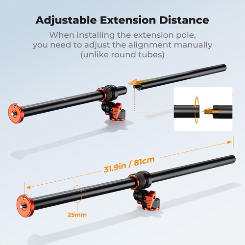 K&F Concept KF31.254 MS-105 Aluminum Alloy Large Overhead Tripod Extension Arm Center Column (31-inch) - Black - Image 5