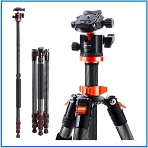 K&F Concept SA254C1 KF09.091 Professional Carbon Fiber Ball Head Tripod with Monopod Kit for Cameras