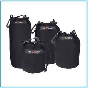 K&F Concept SKU.1125 4 Pack Camera Lens Pouch Set Thick Protective Neoprene Compatible - Black