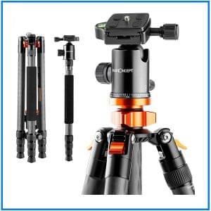 K&F Concept SA284C1 KF09.095 Carbon Fiber Ball Head Tripod with Monopod Kit - Black