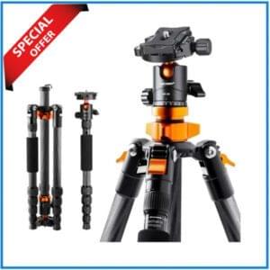 K&F Concept KF09.094 SA225C1 Lightweight Compact Carbon Fiber Ball Head Tripod with Detachable Monopod – Black
